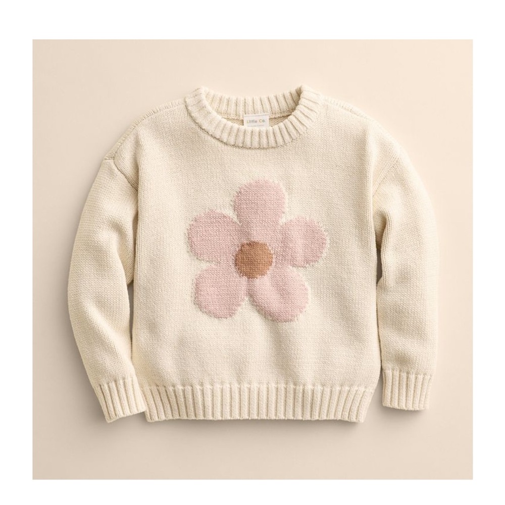 Elegant Cream Sweater with Pink Floral Accent